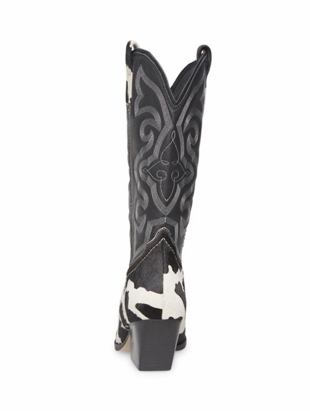 NWOT Steve Madden West Black White Pull On Block Heel Cowhide Cowboy Boot - Picture 12 of 12
